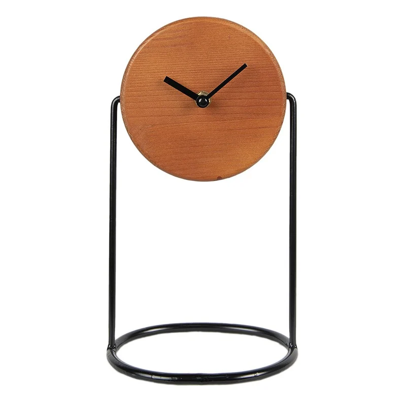 Tischuhr Braun Schwarz, Holz und Eisen 16x12x28 cm / 1xAA