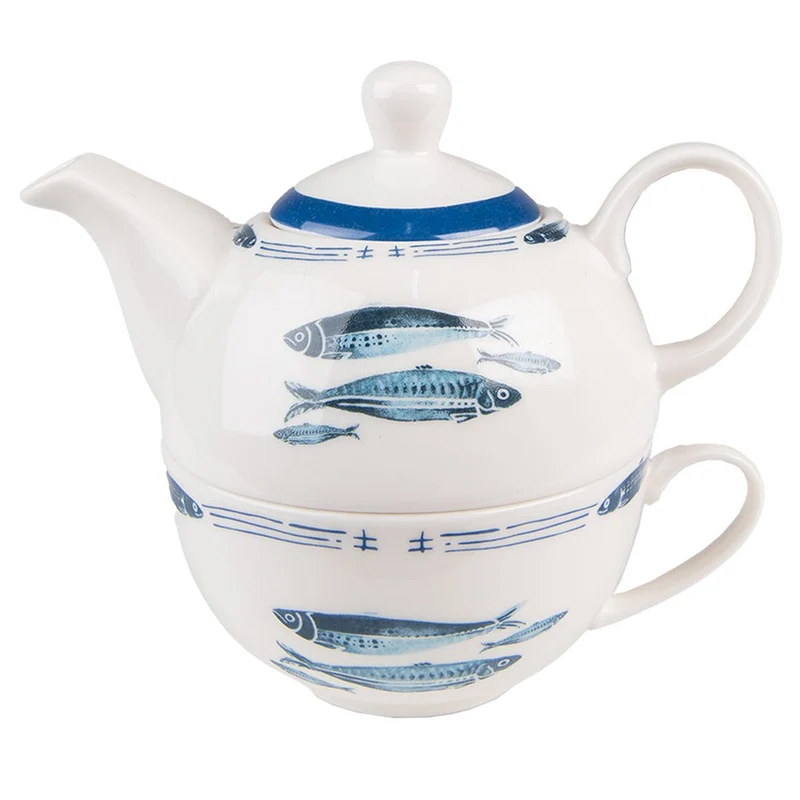 Tea-for-One-Set Weiß-Blau, 400 ml / 250 ml