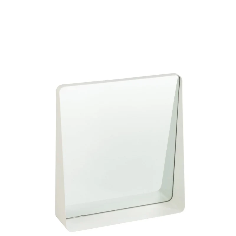 Spiegel Square aus Metall und Glas in Weiß, 38 x 41 cm