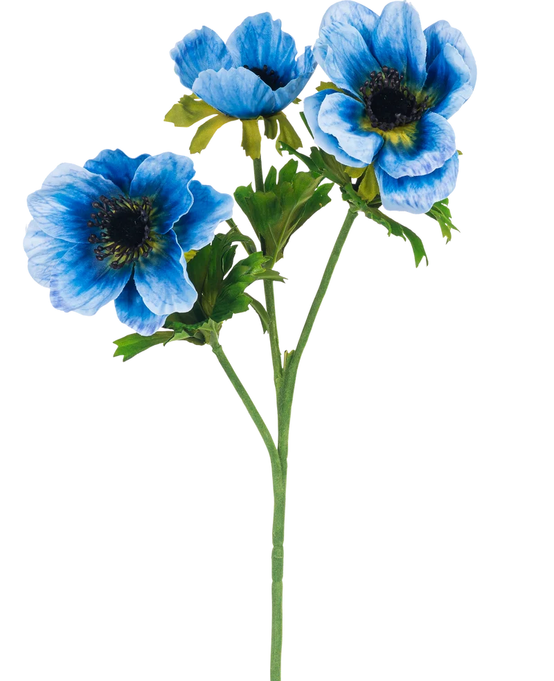Künstliche Blume Anemone doppelt 56 cm blau