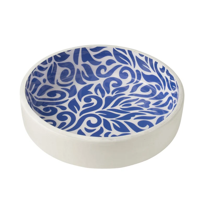 Salatschüssel Blumen Mangoholz Blau/Weiß