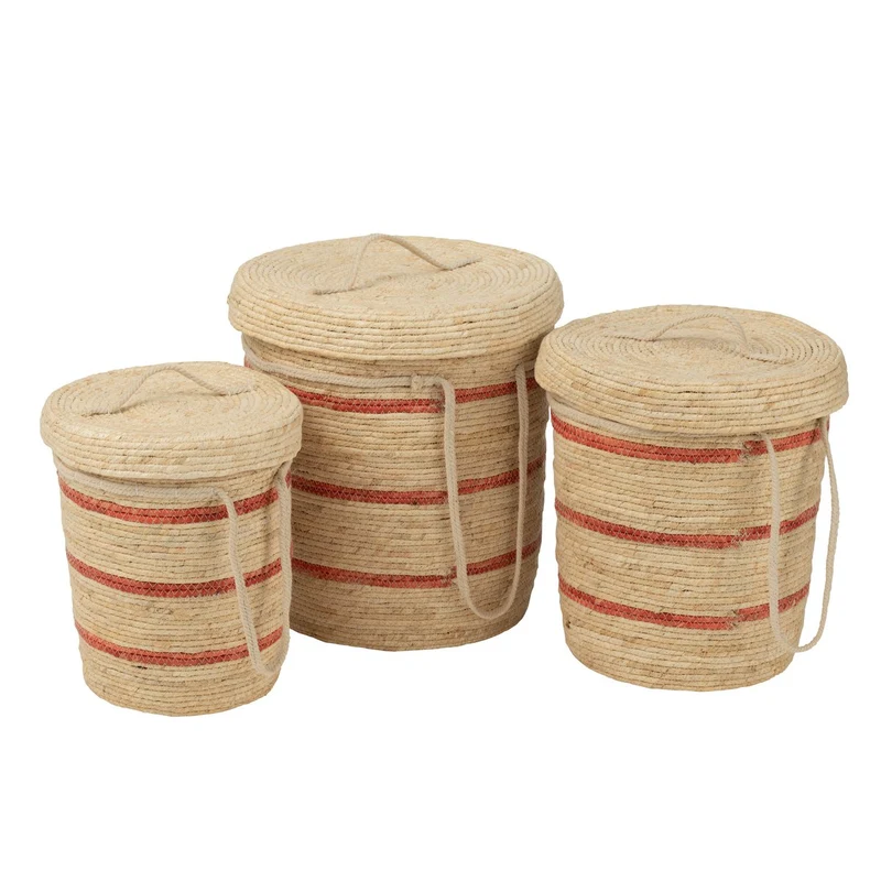 Set mit 3 Körben und Deckel, Mais Natur/Rot