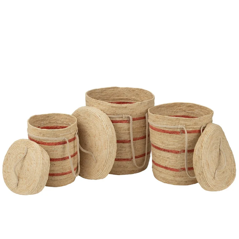 Set mit 3 Körben und Deckel, Mais Natur/Rot
