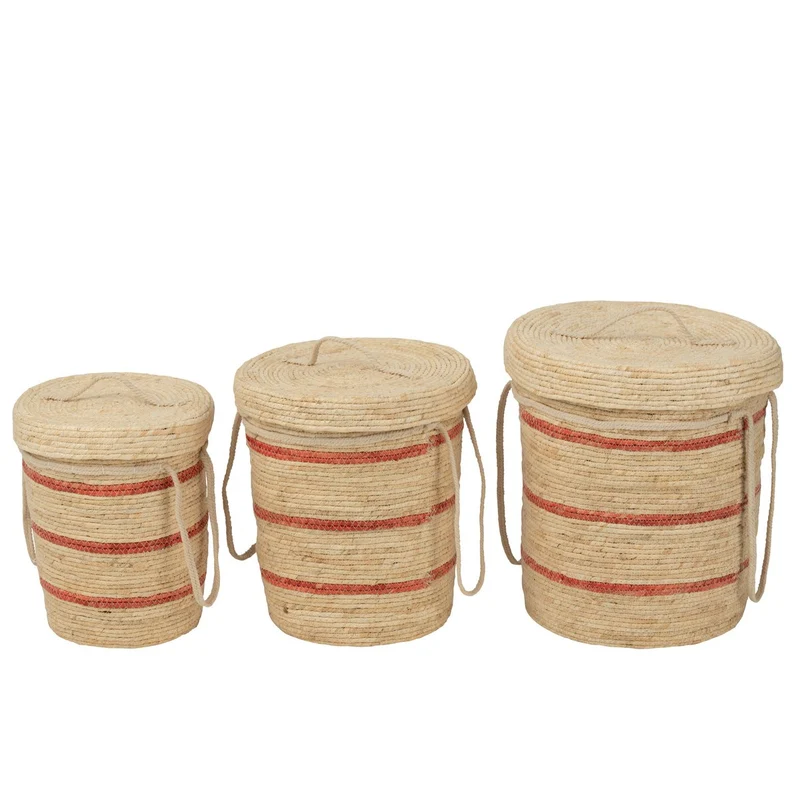 Set mit 3 Körben und Deckel, Mais Natur/Rot