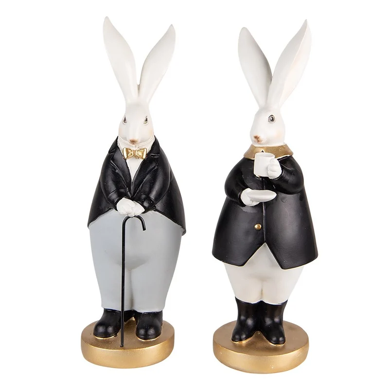 Hasenstatuen-Set Schwarzgrau, 2-teilig