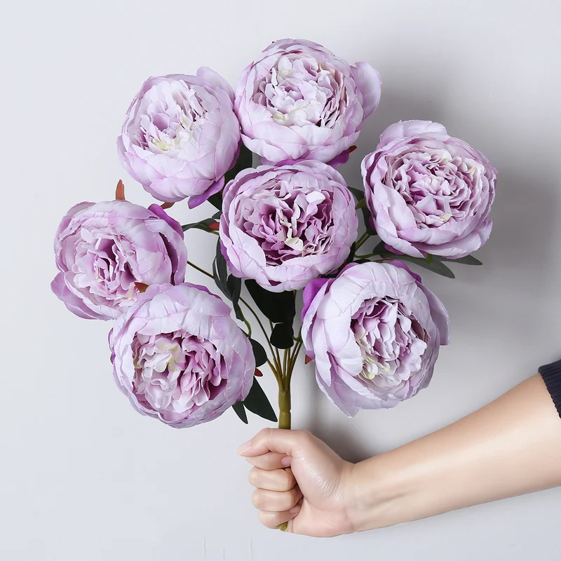 Pfingstrosen Kunstblumen Strauß 44cm, 7 Blüten, Lebensechte Seidenblumen für Hochzeit, Tischdeko, Vase & Grabschmuck, Dauerhafte Dekoration