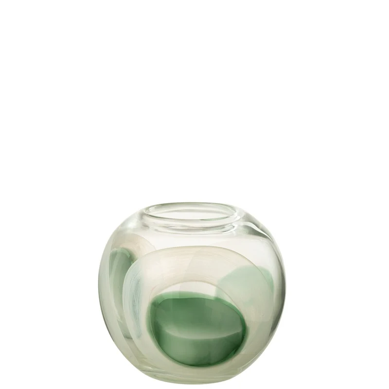 Vase Livy aus Glas in Grün, Weiß und Transparent – Ø 20 cm