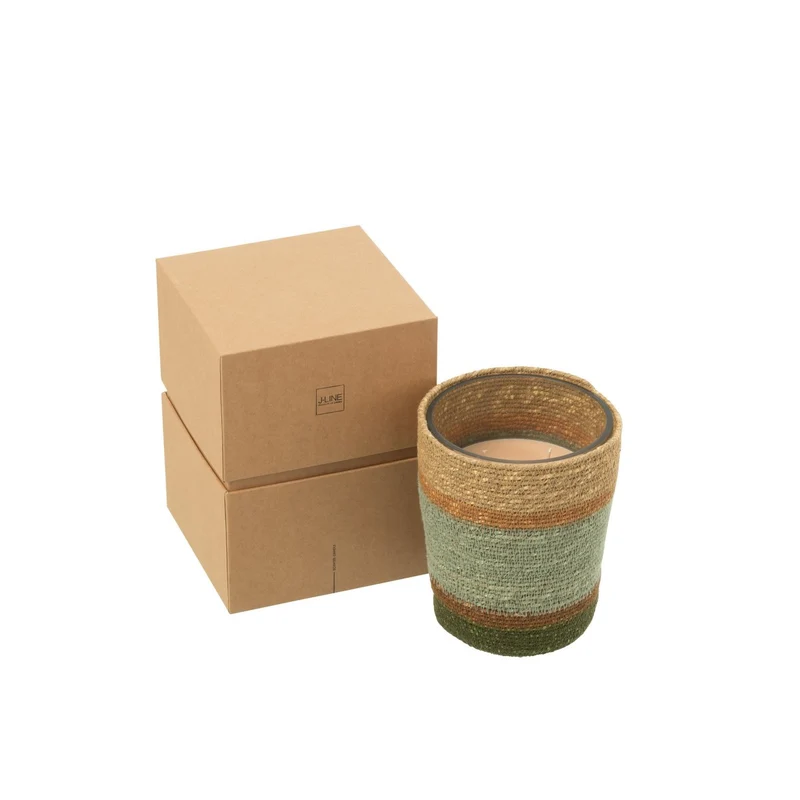 Duftkerze im Korb, Beige-Blau – 55 Stunden Brenndauer