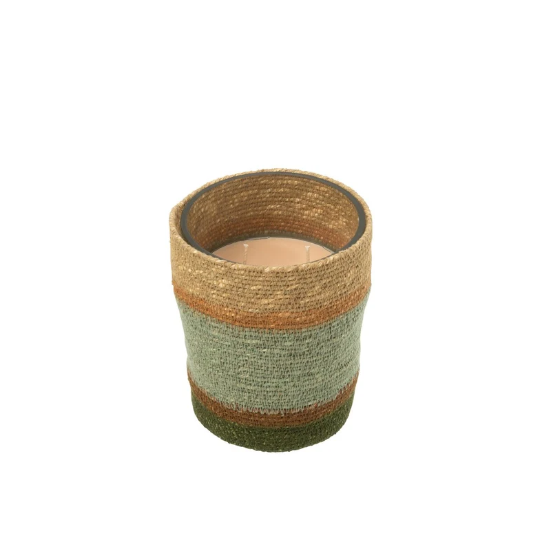 Duftkerze im Korb, Beige-Blau – 55 Stunden Brenndauer