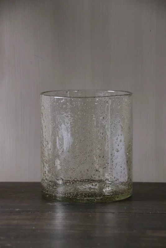 Transparant windlicht met metalen schilfers - H18 x B15 cm