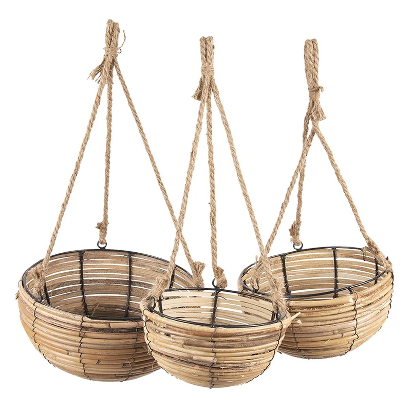 Pflanzenhänger im 3er-Set aus Rattan, Braun