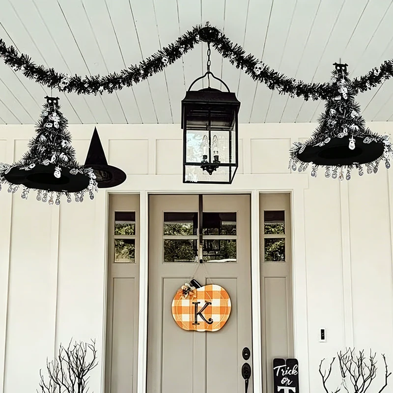 Hexenhut Halloween Dekoration, 40 cm Spitzhut mit Glitzer-Lametta, Deko in Silber oder Orange, für Party, Garten, Haustür, Schaufenster