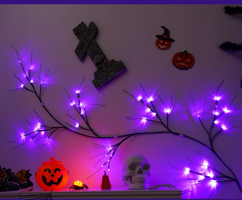 LED Halloween Dekolicht 200cm, realistische Kletterpflanze mit Spinnen und Fledermäusen, USB mit Fernbedienung, perfekt für Hochzeiten, Cafés, Dekorationen