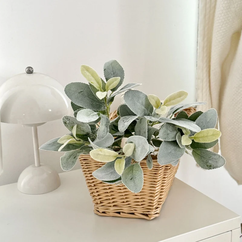 Woll-Ziest Kunstpflanze 37 cm, Beflockter Deko-Zweig, Täuschend Echter Hasenohr-Stiel für Vase, Hochzeit & Skandi Deko, Realistisch & Pflegefrei
