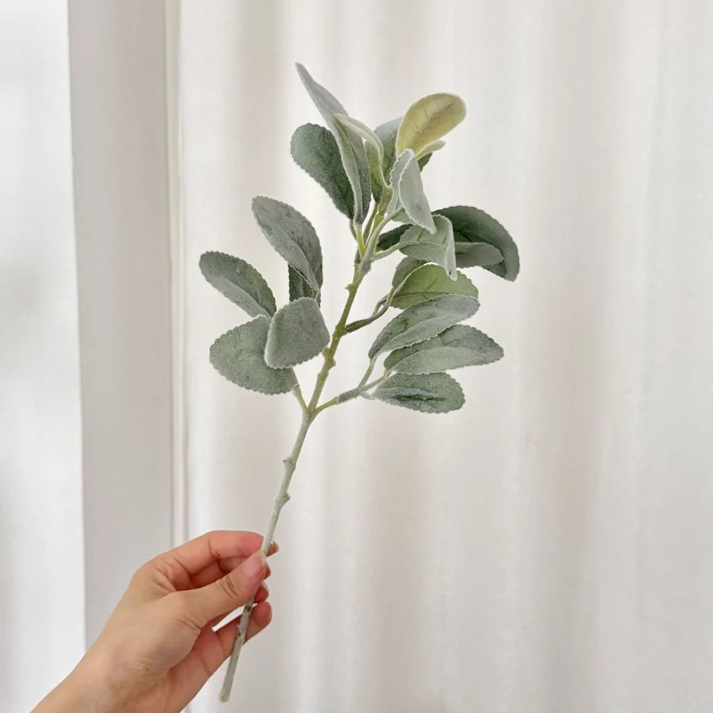 Woll-Ziest Kunstpflanze 37 cm, Beflockter Deko-Zweig, Täuschend Echter Hasenohr-Stiel für Vase, Hochzeit & Skandi Deko, Realistisch & Pflegefrei