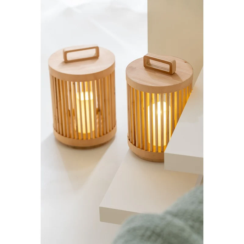 Zylinderlampe aus Holz in Naturbraun, große Ausführung