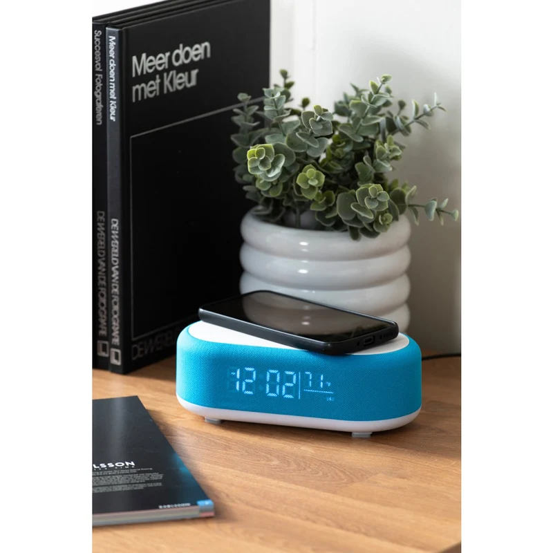 Wecker Vogue mit kabellosem Ladegerät und Bluetooth, Blau
