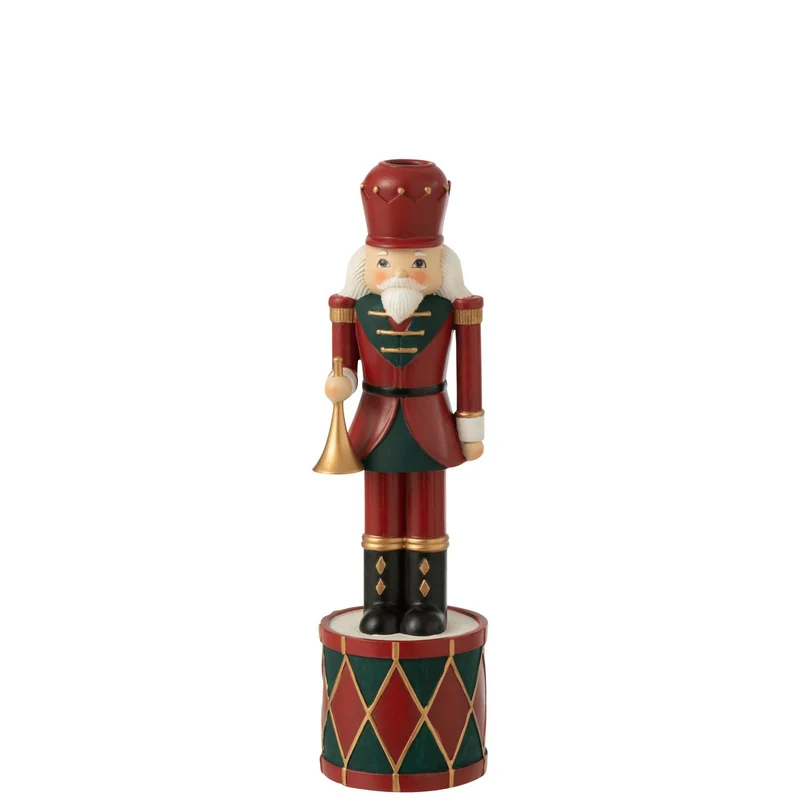 Kerzenhalter Nussknacker aus Polyresin, Rot/Grün
