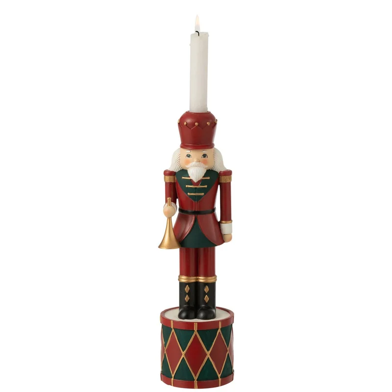Kerzenhalter Nussknacker aus Polyresin, Rot/Grün