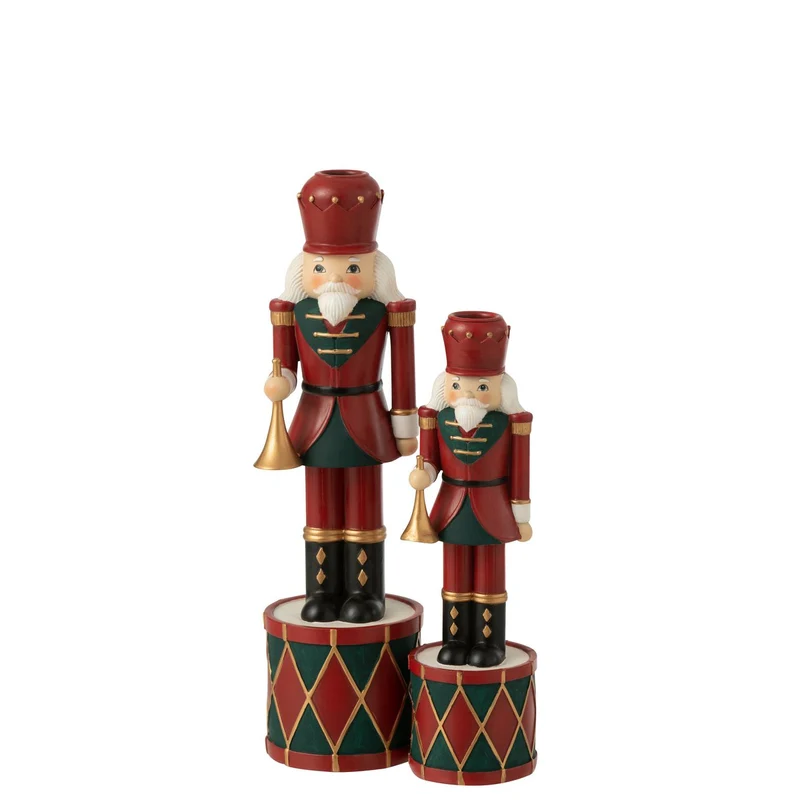 Kerzenhalter Nussknacker aus Polyresin, Rot/Grün