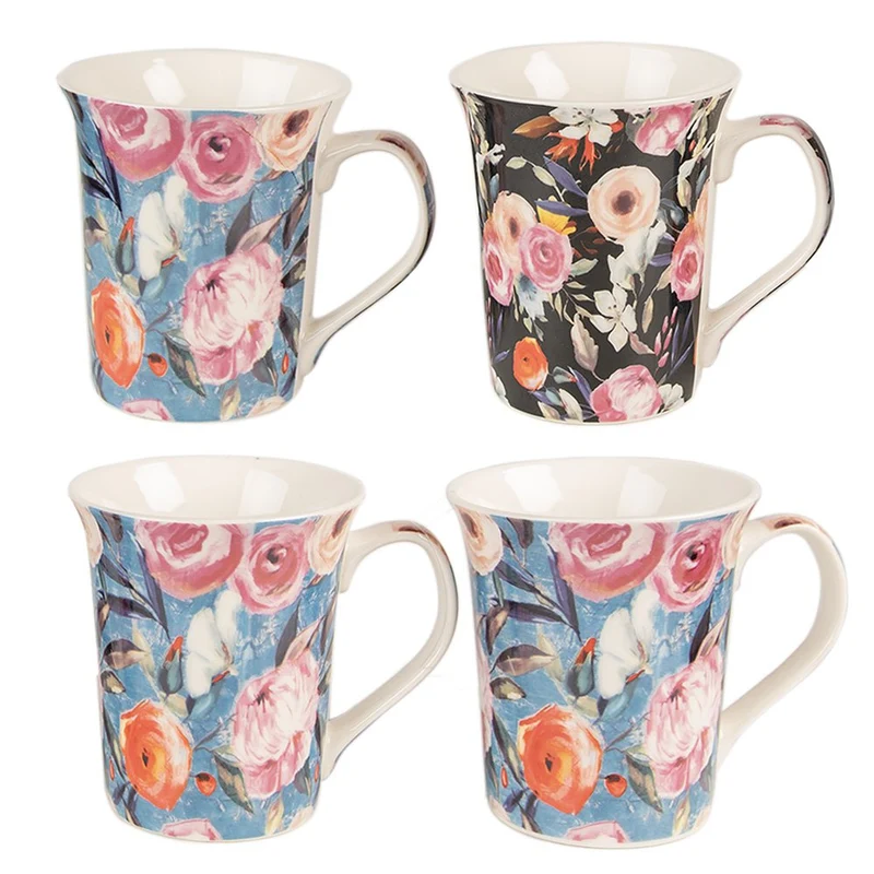 Tassen-Set in Blau, Grün und Rosa, vierteilig