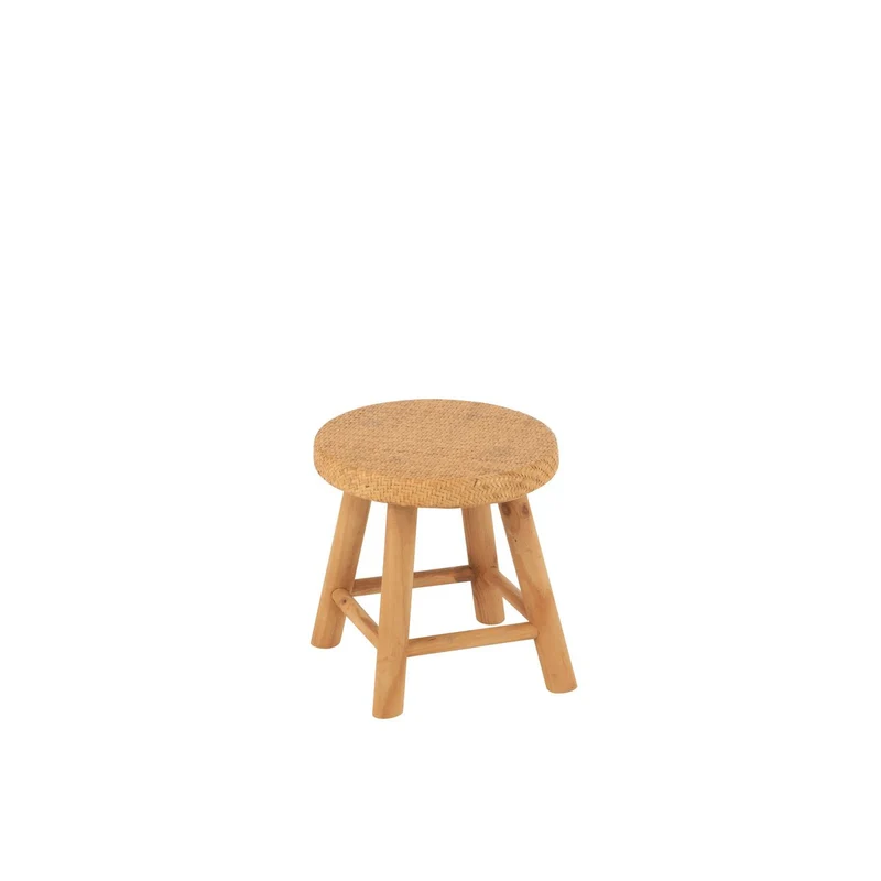 Runder Hocker aus Rattan in Naturton