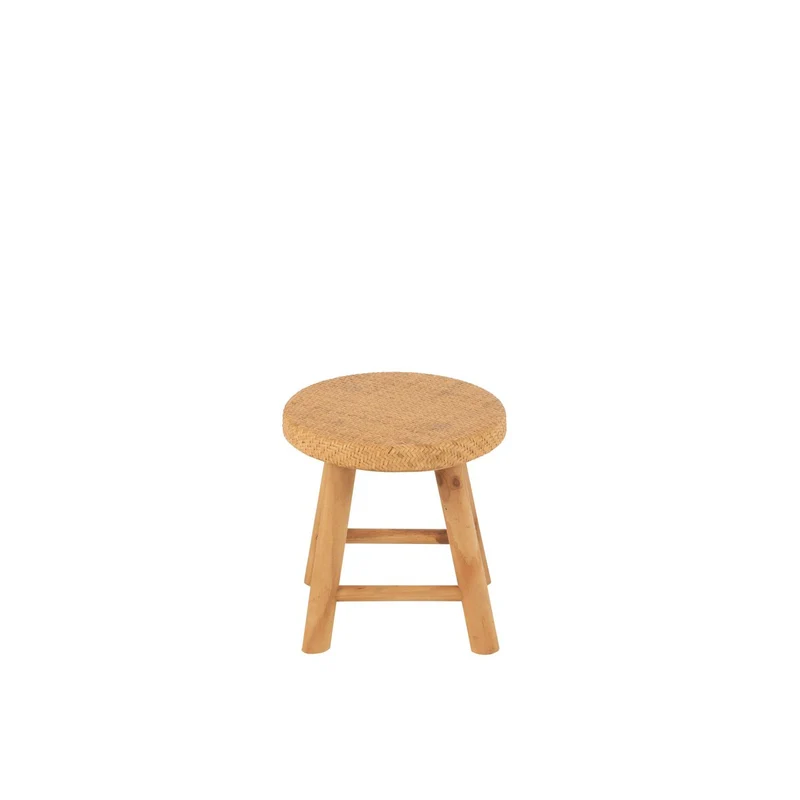 Runder Hocker aus Rattan in Naturton