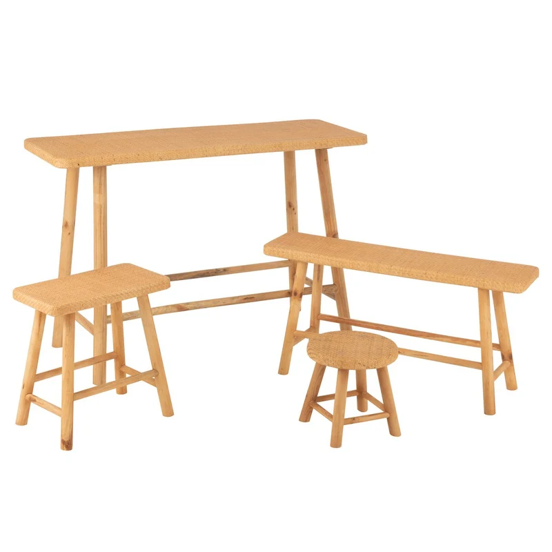 Runder Hocker aus Rattan in Naturton