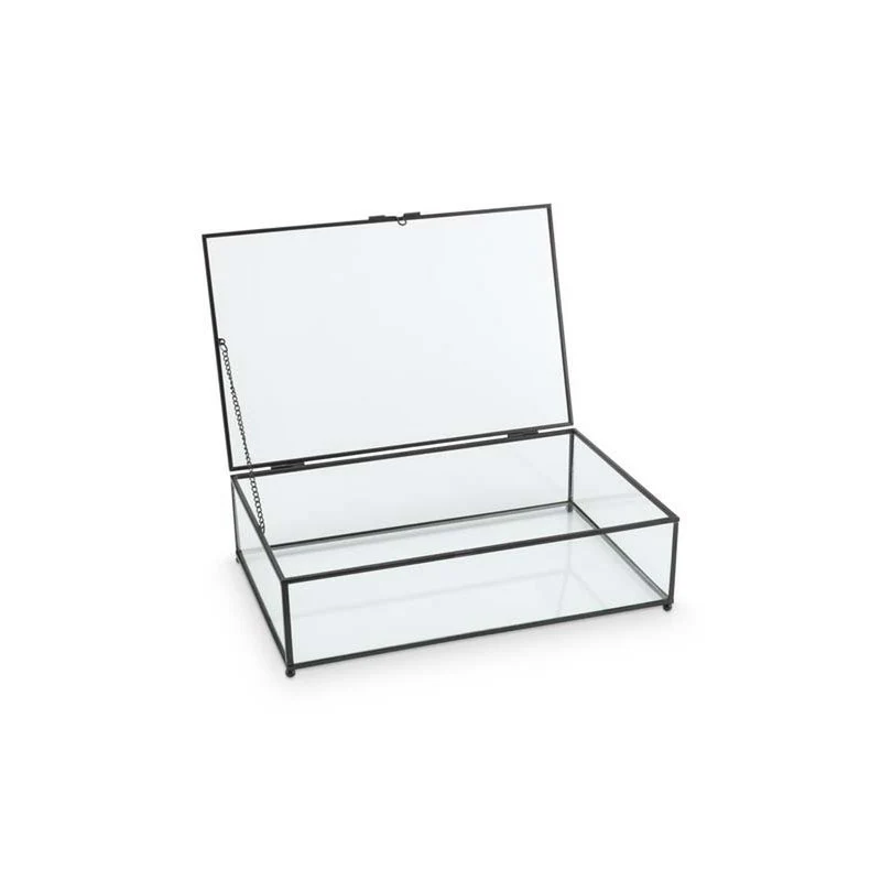 Aufbewahrungsbox aus Glas mit schwarzem Metallrahmen