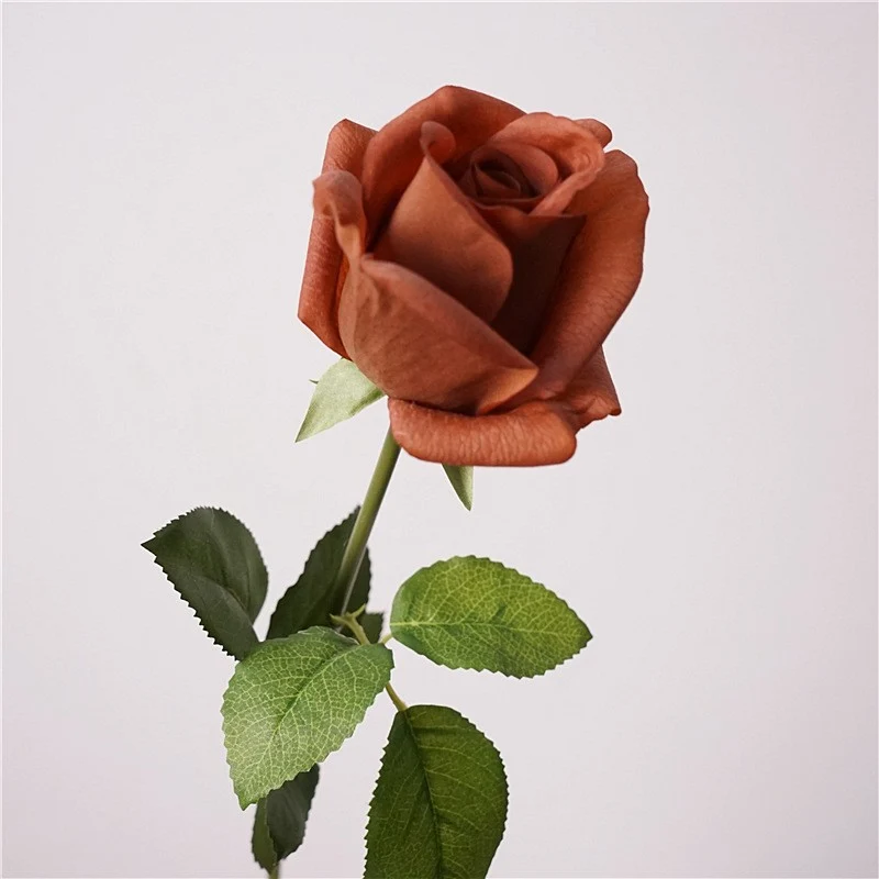 Kunstrosen 47 cm, Real Touch Rosenstiele in Vintage Kaffee & Latte, täuschend echte Deko-Blumen für Hochzeit, Gastronomie & Zuhause