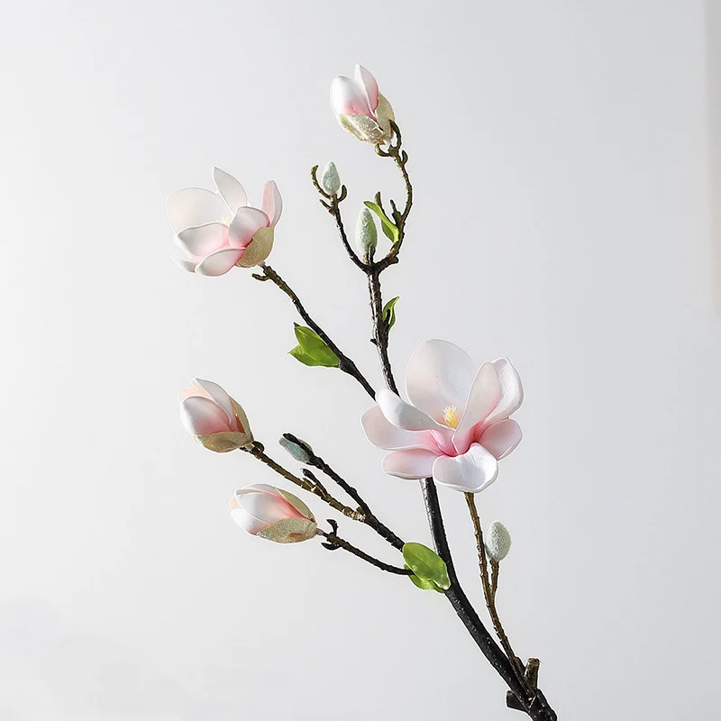 Magnolienzweig künstlich 82 cm, täuschend echte Kunstblume mit Real-Touch-Haptik, langstieliger Dekozweig für hohe Vasen, Hochzeit, Gastronomie