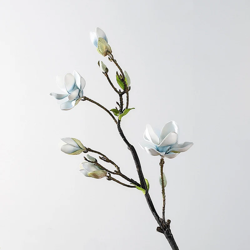 Magnolienzweig künstlich 82 cm, täuschend echte Kunstblume mit Real-Touch-Haptik, langstieliger Dekozweig für hohe Vasen, Hochzeit, Gastronomie
