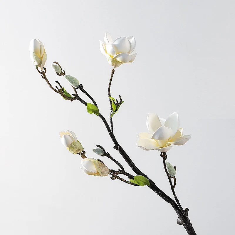 Magnolienzweig künstlich 82 cm, täuschend echte Kunstblume mit Real-Touch-Haptik, langstieliger Dekozweig für hohe Vasen, Hochzeit, Gastronomie