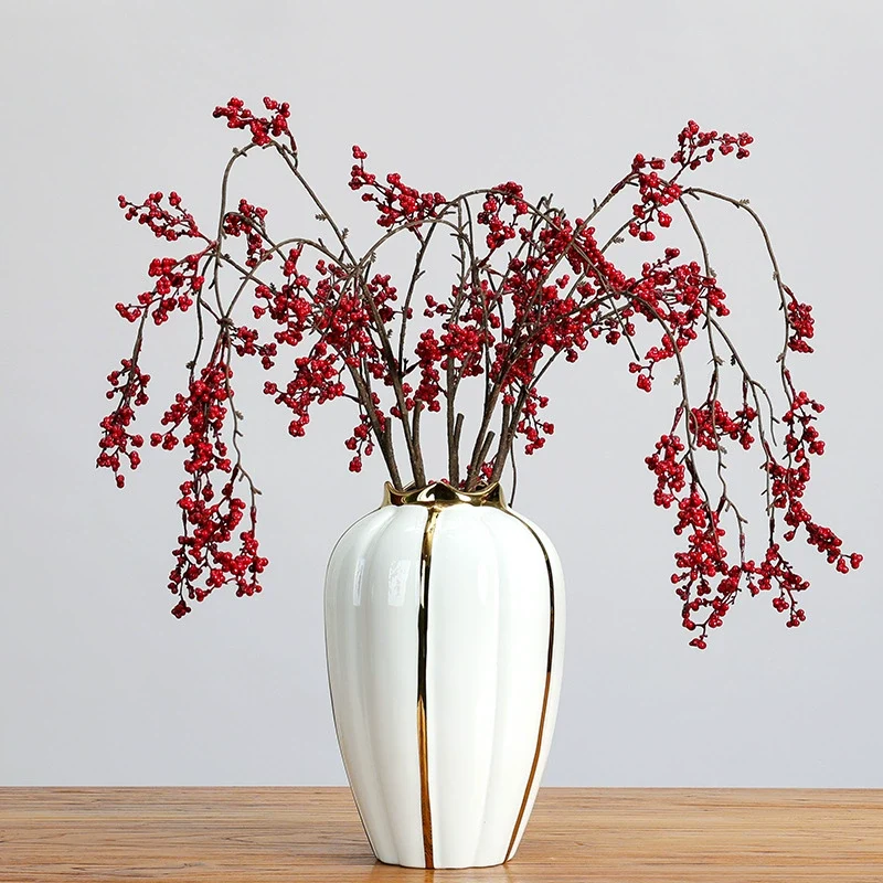 Faux-Beerenzweig rot, 12 cm hängend, realistisch, für Hochzeiten, Wohnkultur, Café-Dekoration, saisonale Feiertage