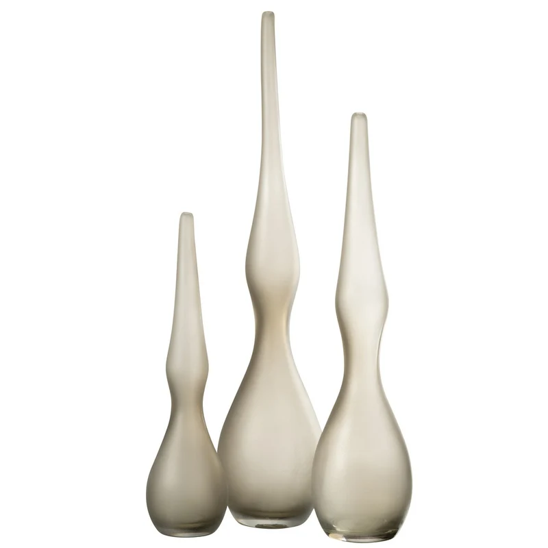 Set mit 3 Vasen Yara, gebogenes Flötenglas, Greige