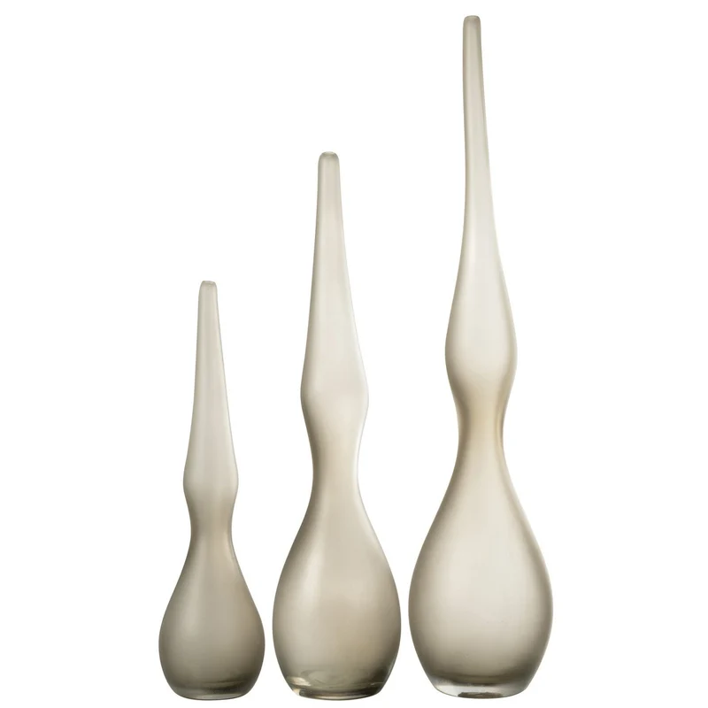 Set mit 3 Vasen Yara, gebogenes Flötenglas, Greige