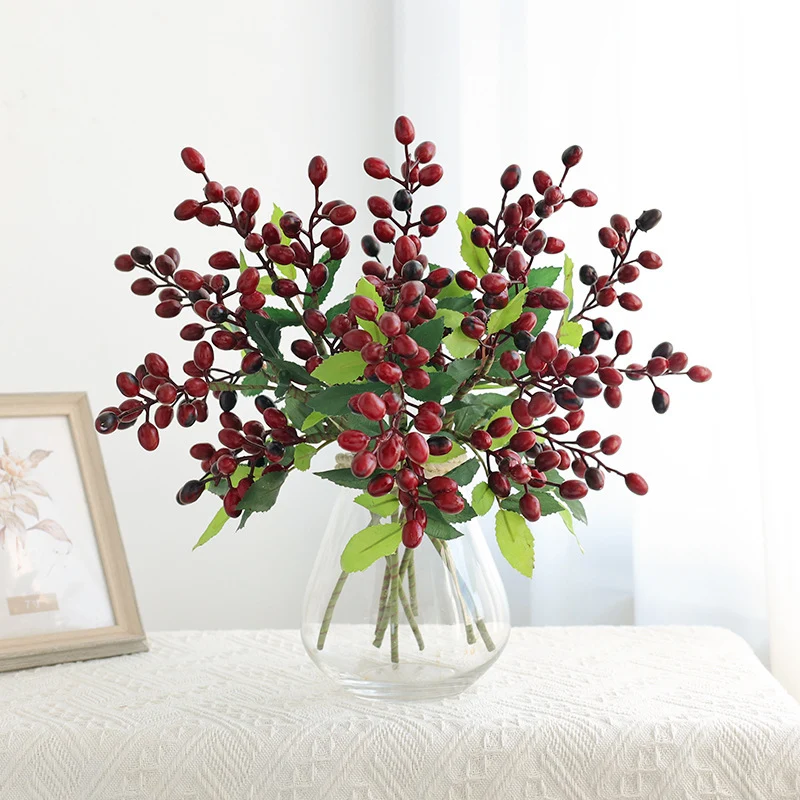 Künstliche Olivenzweige mit Beeren, 5er Set, 36 cm lang, Hochwertig & Realistisch, für Vase, Hochzeit Deko, Floristik & Gastronomie