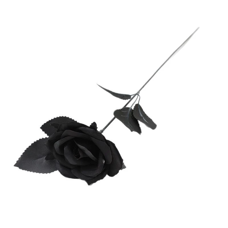 5x Schwarze Rosen künstlich 39cm, Realistische Kunstblumen im Gothic-Stil, Dekoration für Halloween, Hochzeit, Vase, Langlebige Stielblumen