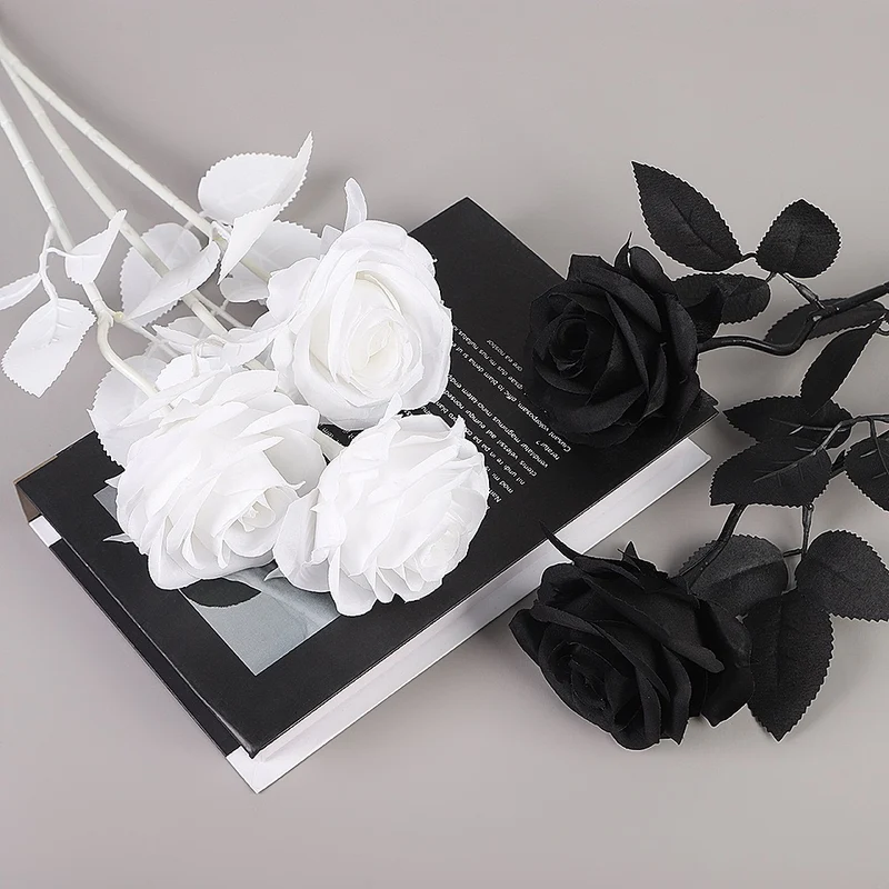 Künstliche schwarze Rosen 50 cm, realistische Seidenblumen, Gothic-Dekoration, perfekt für Hochzeiten, Halloween, und Eventgestaltung