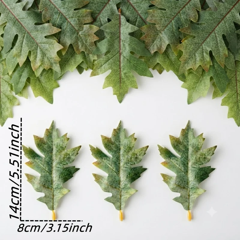 Künstliche Eichenblätter, 14 cm Höhe, 50 Stück pro Packung, für saisonale Dekoration, Hochzeiten, Einzelhandel, Inneneinrichtung
