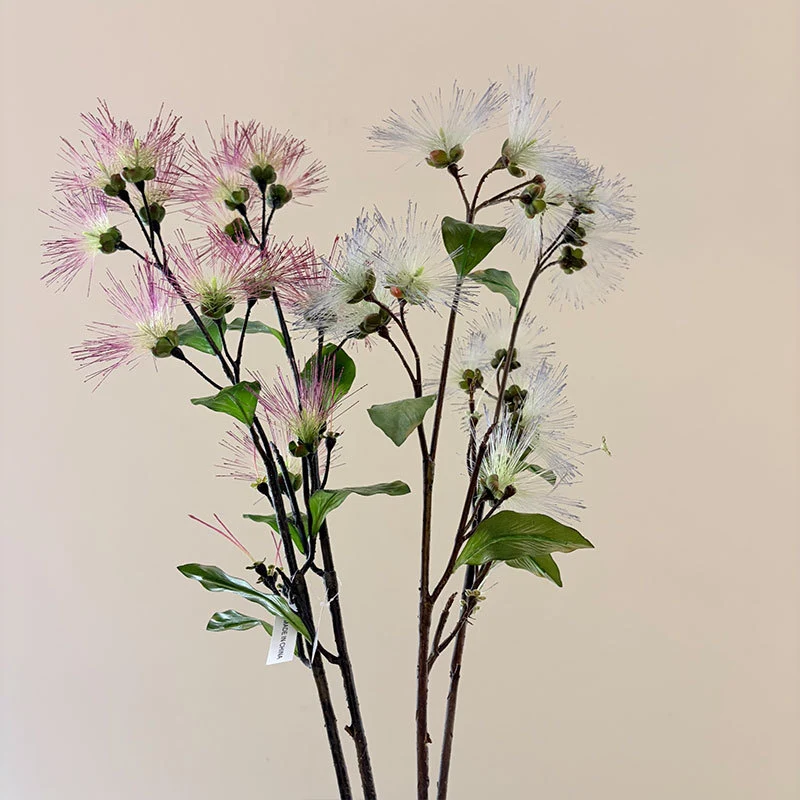 Kunstblume Seidenbaum 97 cm, Täuschend Echter Albizia Zweig in Pompom-Optik, Langlebige Seidenakazie für Bodenvase, Hochzeit, Gastronomie & Floristik
