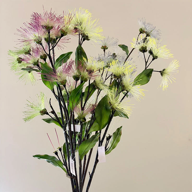 Kunstblume Seidenbaum 97 cm, Täuschend Echter Albizia Zweig in Pompom-Optik, Langlebige Seidenakazie für Bodenvase, Hochzeit, Gastronomie & Floristik