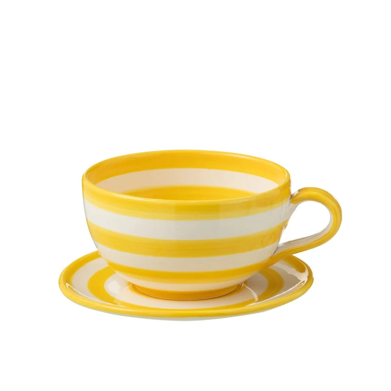 Tasse mit Teller „Granada Stripes" in Weiß-Gelb