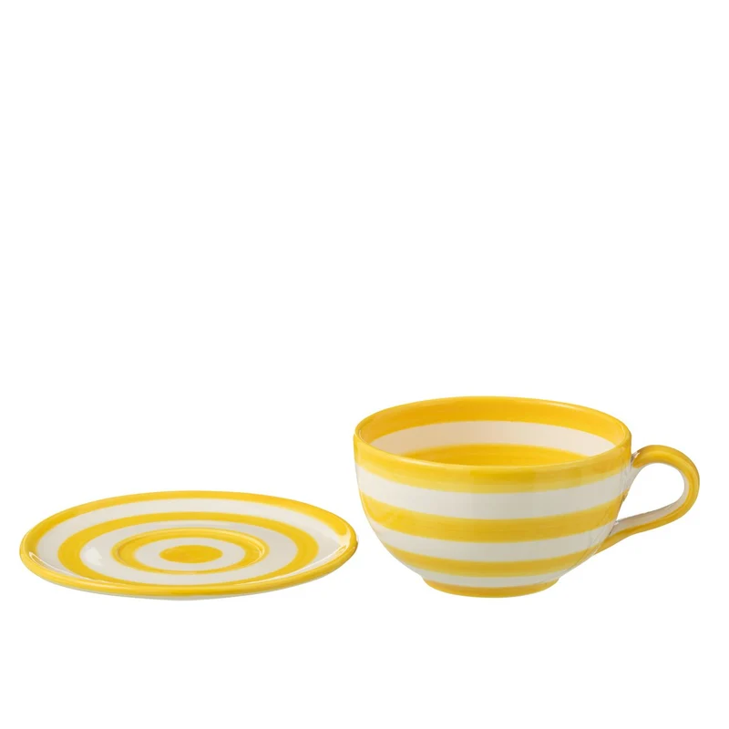 Tasse mit Teller „Granada Stripes" in Weiß-Gelb