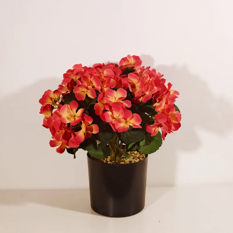 30cm Künstliche Geranie im Topf – Sonnenuntergang-Farben, Herbstdeko für Tisch, Kaminsims & Balkon