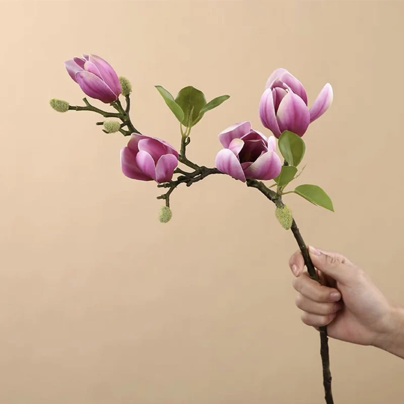 Magnolienzweig künstlich, Real Touch Magnolienknospen, 67cm, lebensechte Haptik, hochwertige Kunstblume für Vase, Frühlingsdeko, Hochzeit