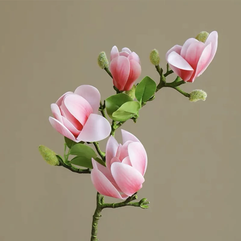 Magnolienzweig künstlich, Real Touch Magnolienknospen, 67cm, lebensechte Haptik, hochwertige Kunstblume für Vase, Frühlingsdeko, Hochzeit