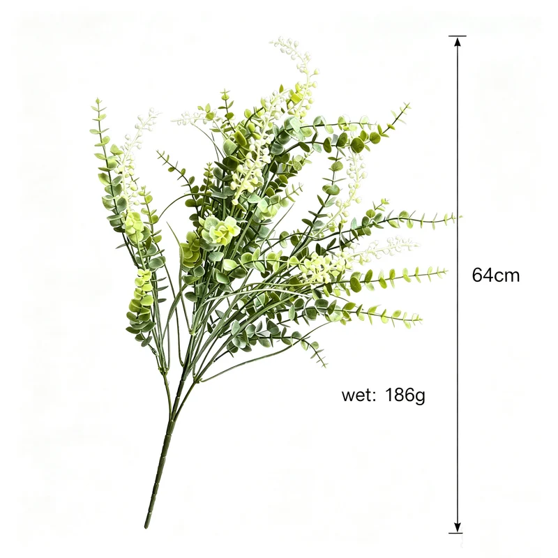 Eukalyptus künstlich, 64 cm Dekozweig mit Früchten, Naturgetreuer Kunst-Eukalyptus für Vase, Hochzeit, Floristik & Gestecke