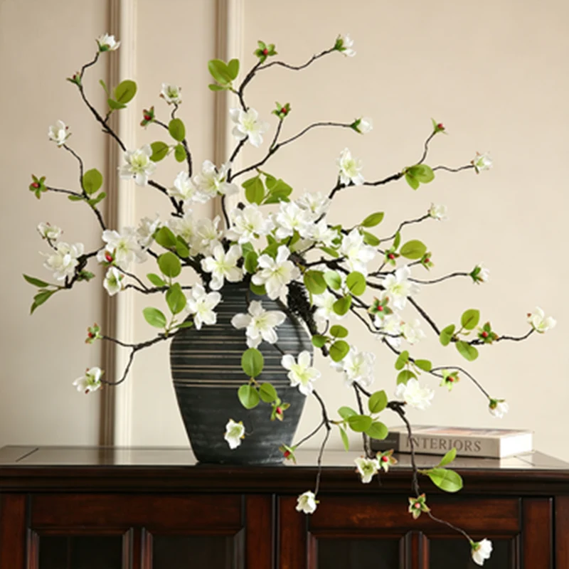 Künstlicher Tillandsien-Zweig 65 cm, Deko-Ast in realistischer Trockenoptik, Kunstblume für Bodenvase, Zen Dekoration, Hochzeit, Wabi-Sabi Stil