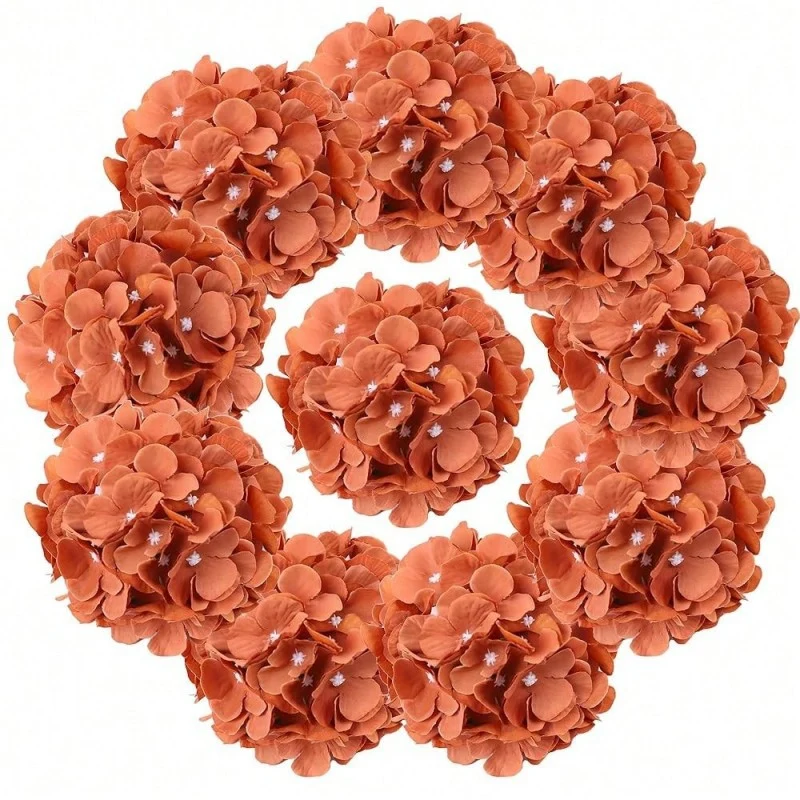 10 Stück Amber Karamell Hortensienblüten mit abnehmbaren Stielen, Seidenblumen für Hochzeitsdekoration, Sträuße, DIY Floral Dekor, Home Decor